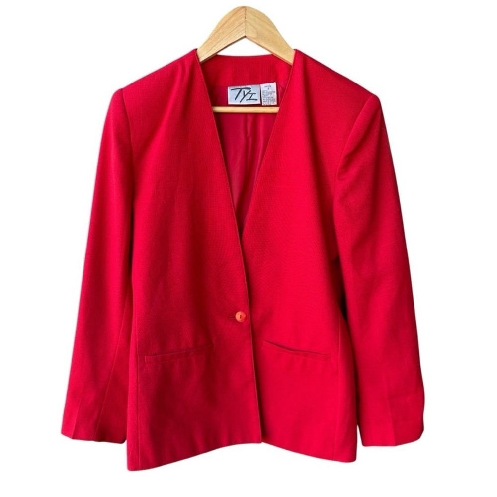 TYI Vintage Blazer Jacket Red Button Business Casual Academia Preppy Sz 8 Petite